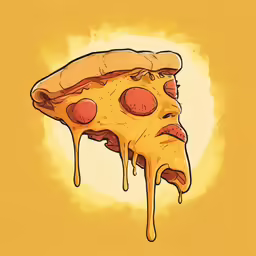 an illustration of a pizza slice with lots of melted cheese