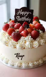 a close up of a cake with strawberries on it