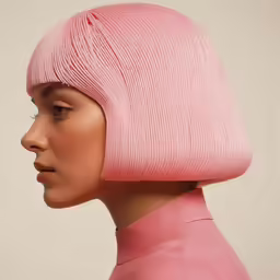 the head of a mannequin dressed in pink clothing
