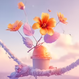 colorful flower arrangement in vase in front of a sky