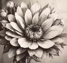 there is a large white flower in a vase,this is a black and white photo of a flower