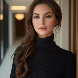 a woman wearing black is posing for a portrait