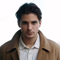 a man with a leather jacket stares straight ahead