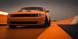 this is an orange car on the street