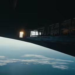 an airplane window above the clouds at night