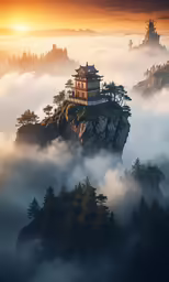 the mountains rise above the clouds while the sun shines in