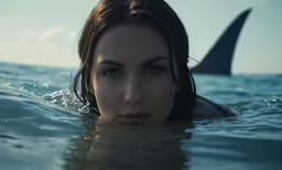 the woman is swimming with her eyes open