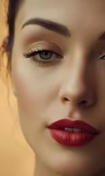 a young woman with bright lipstick on her lips
