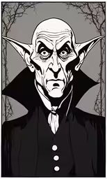 an old man with horns on his head,an old style print with a picture of an evil demon