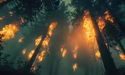 a fire blazing in the middle of a forest