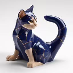ceramic cat statue on white background with shadows