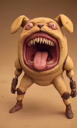 a close up of a toy dog with open mouth