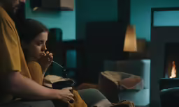 a man and a woman watching something in a bowl