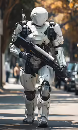 a man dressed as storm trooper with guns
