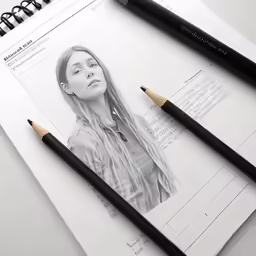 a pencil is laying on a paper with a photo