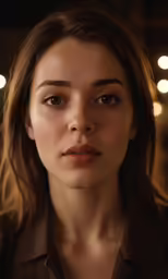 a girl with dark shirt and no eyes staring in the camera