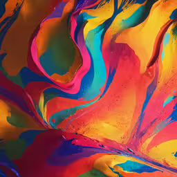 the colorful fluid paint is being stirred on the surface,some colorful paint is smeared on the surface