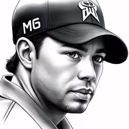 a drawing of a man with a baseball hat