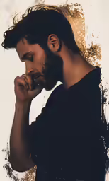 the young man has his hand on his face