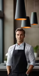 a man standing in an industrial kitchen