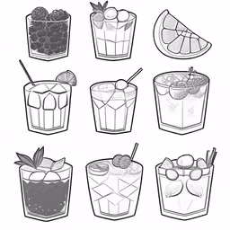 some glasses with drinks and strawberries and orange,some drinks, with a cherry on top