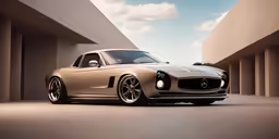 a gold car parked in front of a building