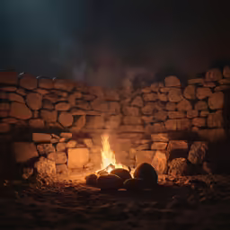 a stone wall with a fire in it