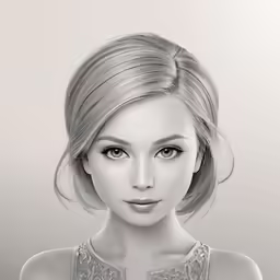 a drawing of a woman in black and white