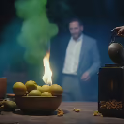 there is a bowl of fruit and a small grinder