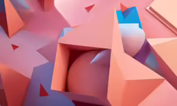 an abstract photo, with different pink and blue shapes