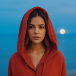 a young person in a hooded jacket near the ocean
