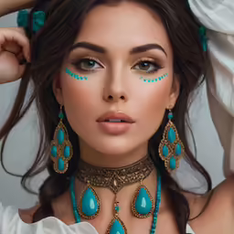 a young woman with very bright makeup and accessories