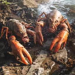 two crabs are covered in dead flesh and clots