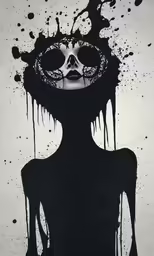 a painting with a skull wearing a hat with paint drips coming off it