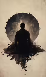 a man looking up at the moon in a circle