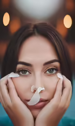 a woman with two pieces of plastic nose