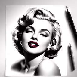 an image of a woman wearing earrings next to a pen