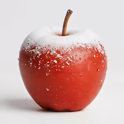 an apple with sugar on top and white background