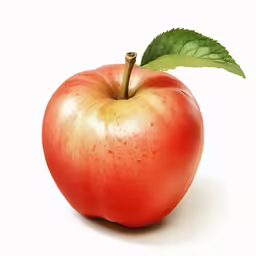 an apple with green leaves on the stalk