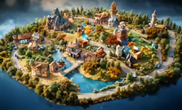 a model of an island with many buildings