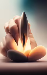 hand holding a paper rocket with lights in the middle
