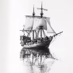 a black and white photo of a ship in the water