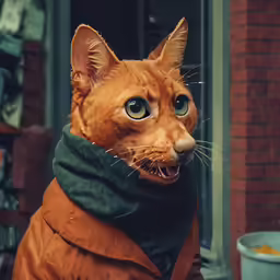 a cat with a very big brown coat on