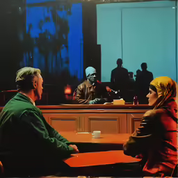 a man and woman talking to each other at a diner