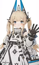 an anime character holding up her hand