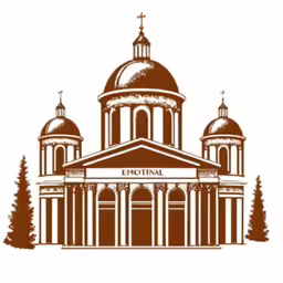 the front of an old church with domes