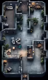 an aerial view of an apartment, looking down