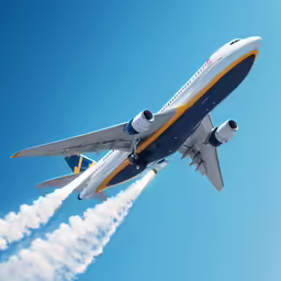 an airplane is flying in the blue sky