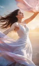a woman in a dress poses in the sun