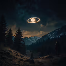 a man looks out on a night sky with an alien eye
